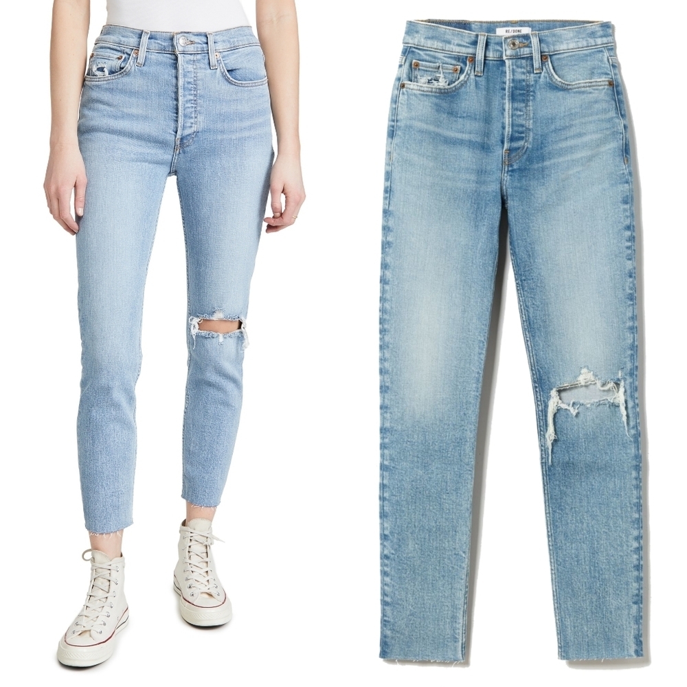 NWT Re/Done 90s High Rise Distressed Ankle Jeans - Picture 2 of 14